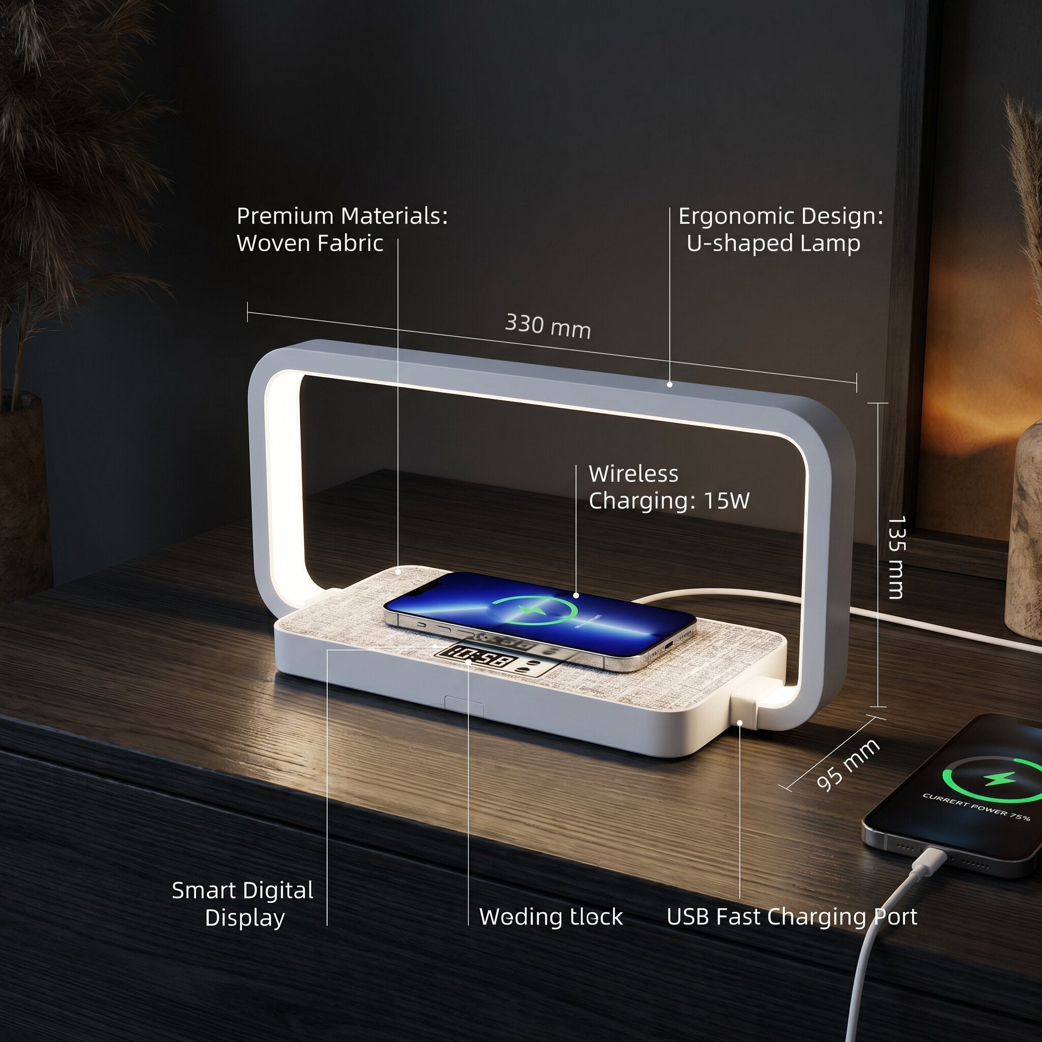 LED-Bordslampa med 10W Trådlös Laddning & Touchkontroll